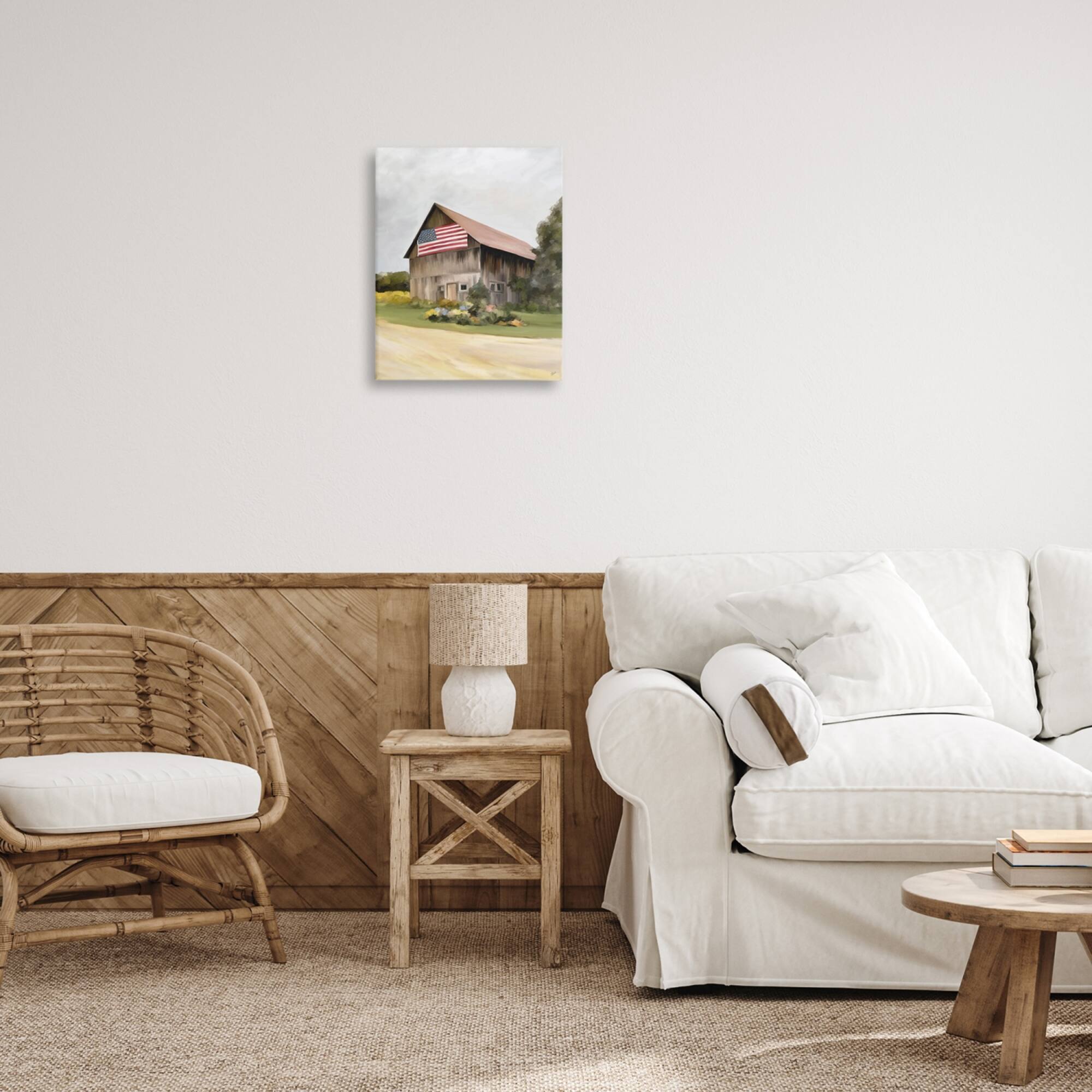 Stupell Industries Rural Americana Home Countryside Farm Flag Painting Canvas Wall Art